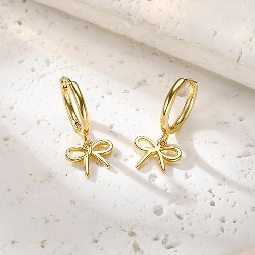 Christmas Gifts for Women Teen Girls Kids - Gold Bow Earrings for Women Jewelry Huggie Hoop Stud Earrings Hypoallergenic CZ Pearl Drop Bow Earring Gifts for Girls Wedding Birthday Gifts